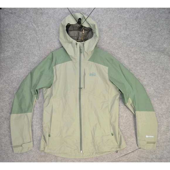 REI XeroDry GTX Jacket Womens M Green Hooded Waterproof Outdoor Shell Gore-Tex - Picture 1 of 16